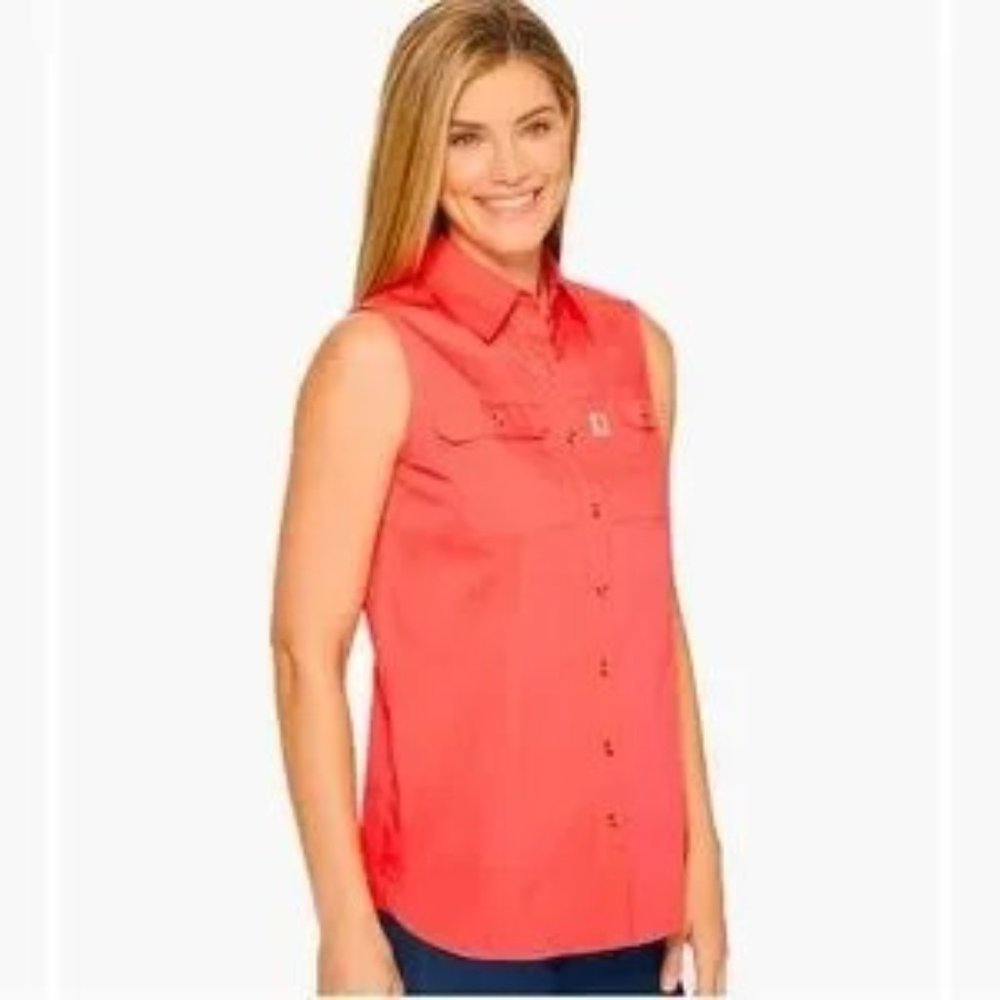 Carhartt Coral Force Ridgefield Button Down Relaxed Fit Sleeveless Shirt - Small